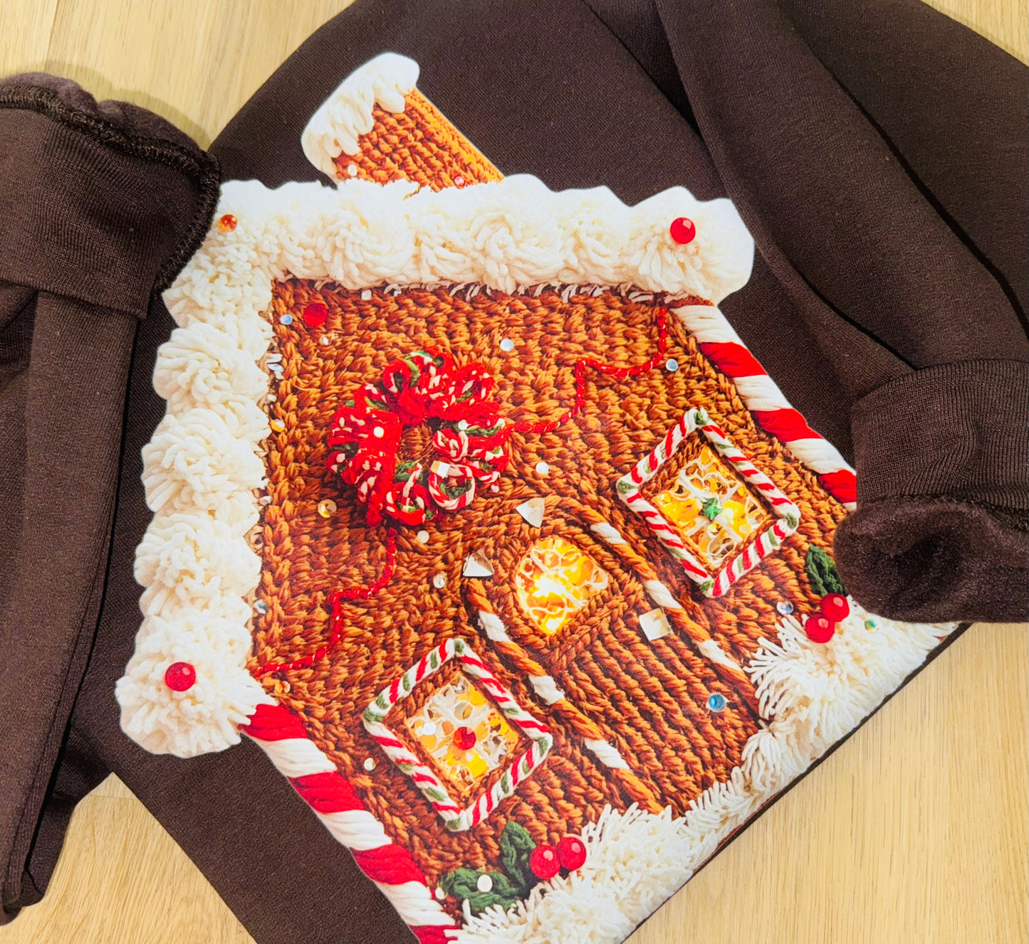 Faux Yarn Gingerbread House Crewneck TAT 3 WEEKS