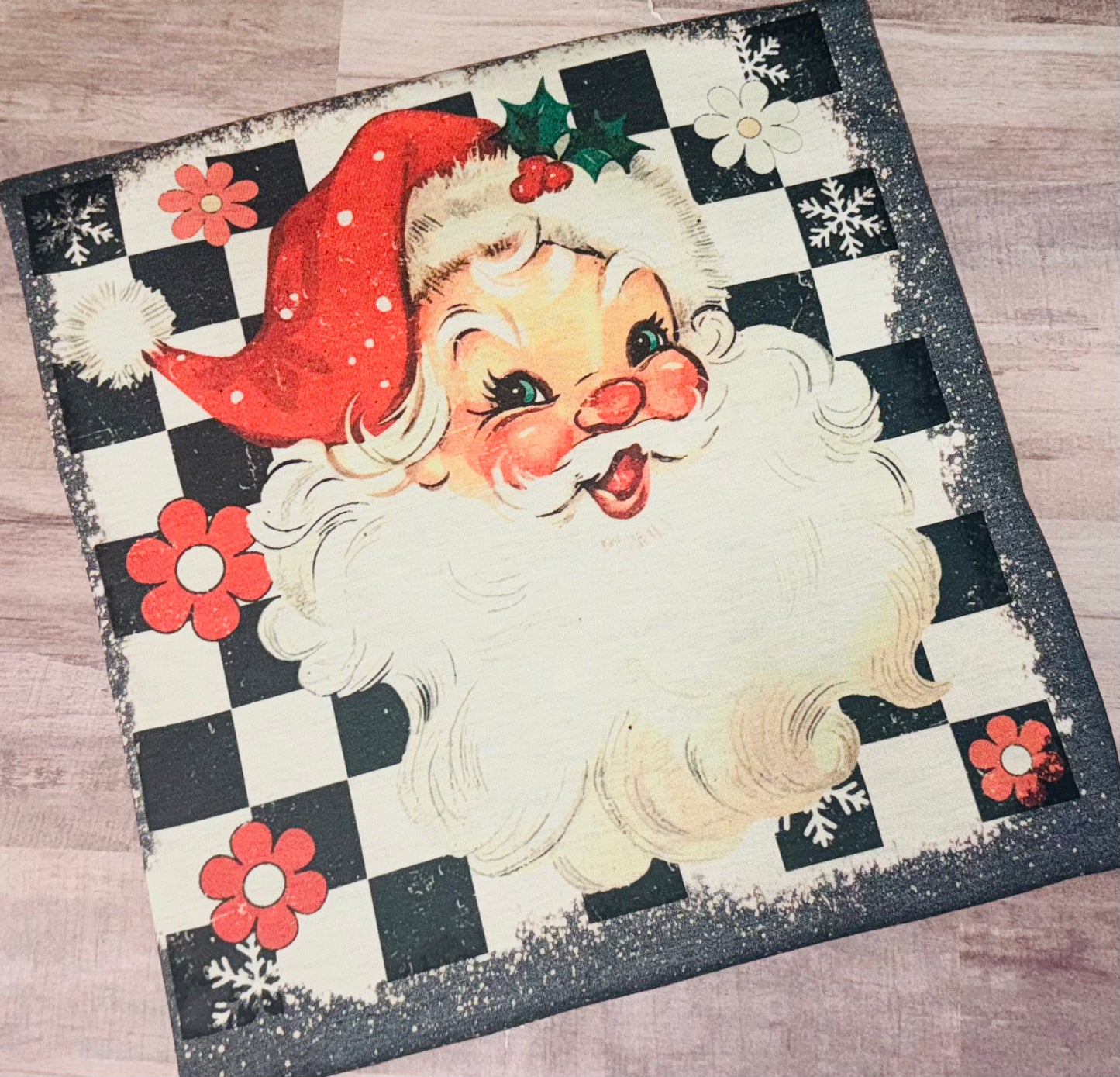 Bleached Checkered Santa tee TAT 3 WEEKS