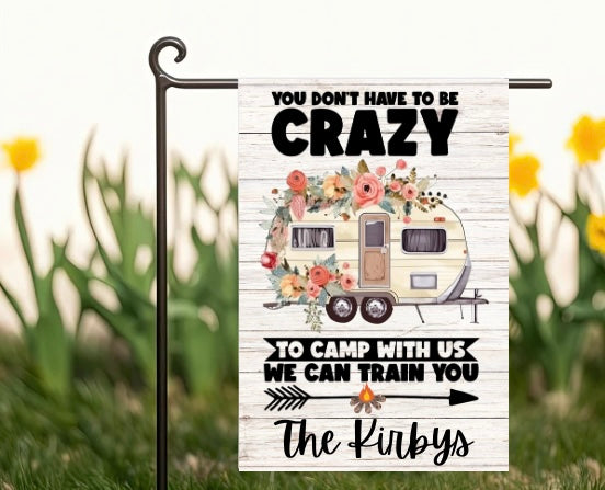 Camp with us Garden Flag