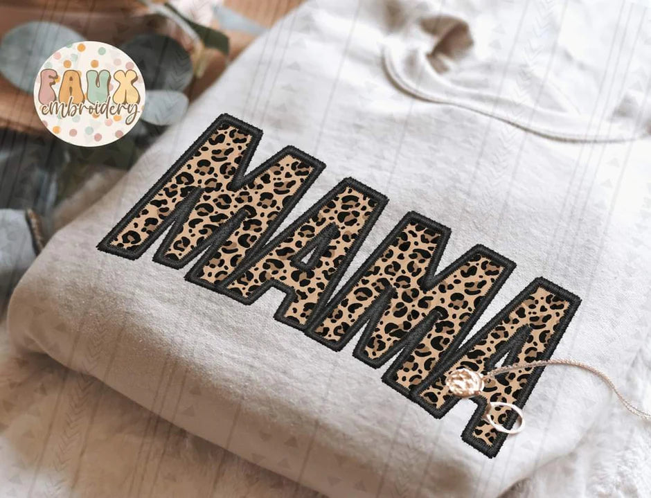 Mama Leopard Faux Embroidery tee TAT 3 WEEKS
