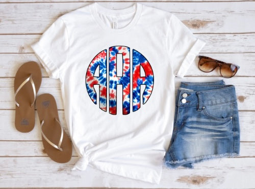 Patriotic Tie Dye Monogram - TAT 3 WEEKS