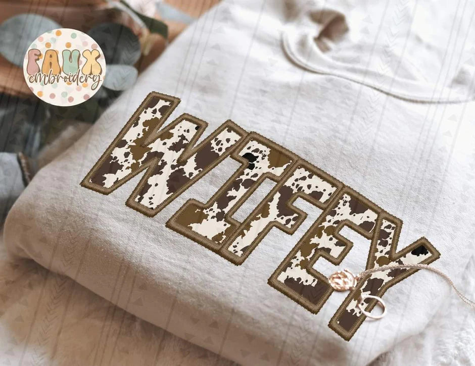 Wifey Cowhide Faux Embroidery tee TAT 3 WEEKS