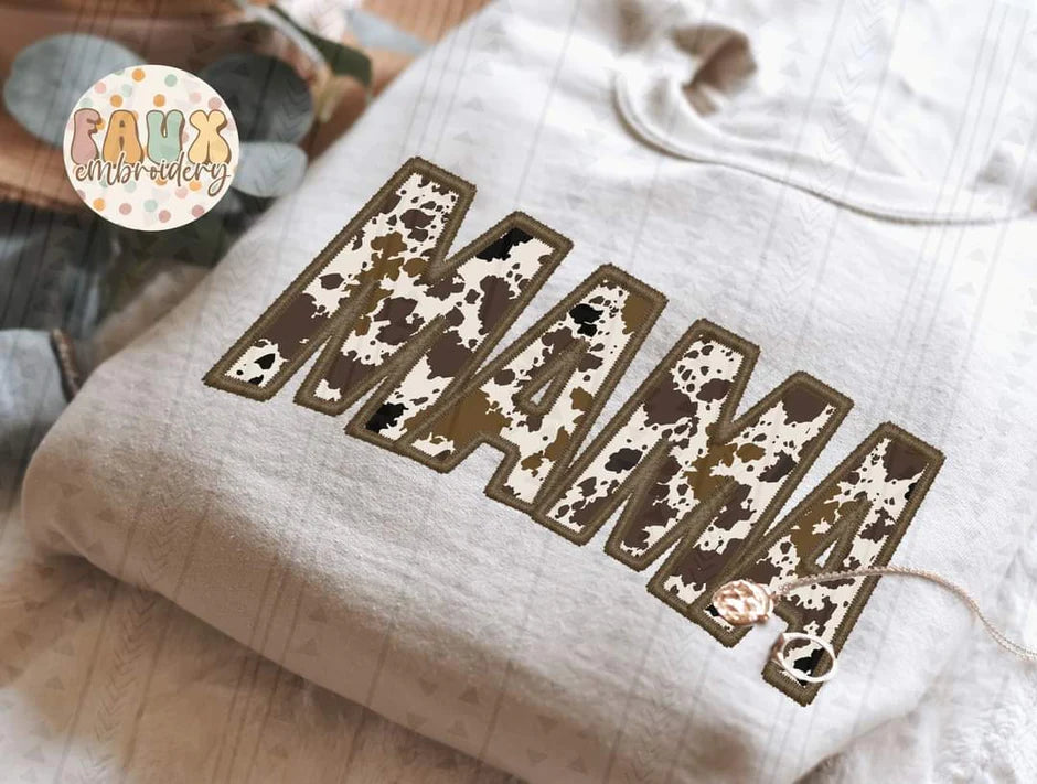 Mama cowhide Faux Embroidery tee TAT 3 WEEKS
