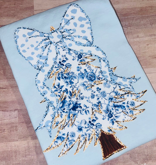 Blue Christmas tree tee TAT 3 WEEKS
