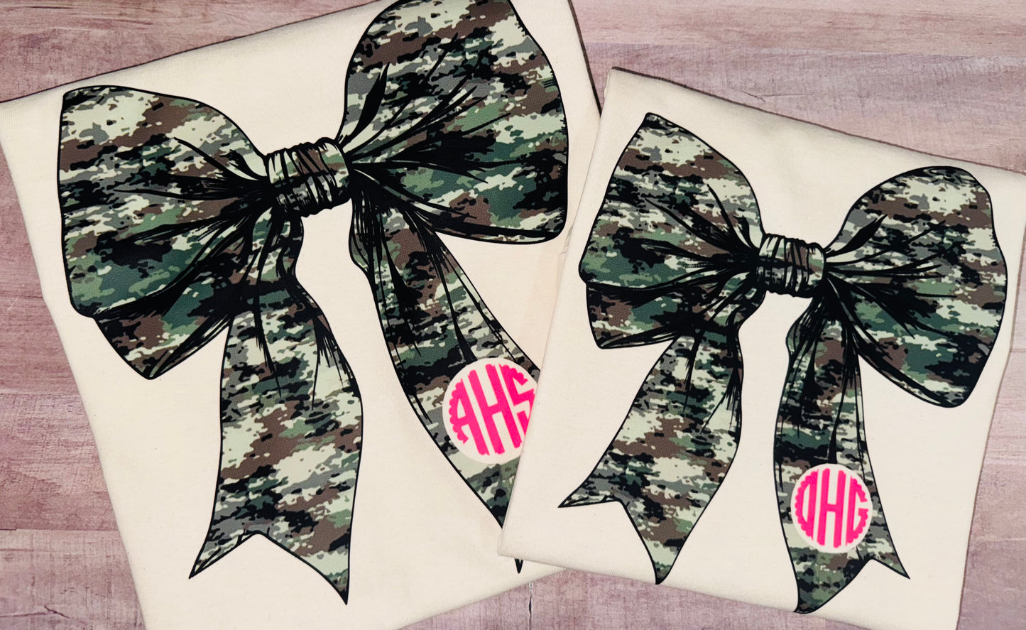 Camo Bow Monogram tee TAT 3 WEEKS