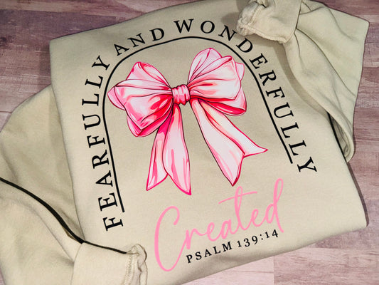 Fearfully and wonderfully created bow sweatshirt TAT 3 WEEKS