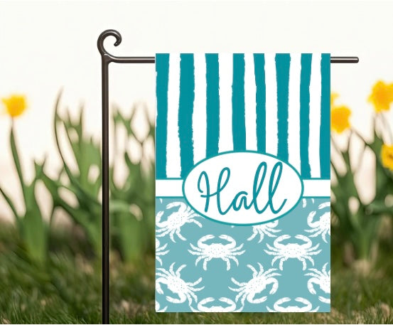 Teal Crab Garden Flag