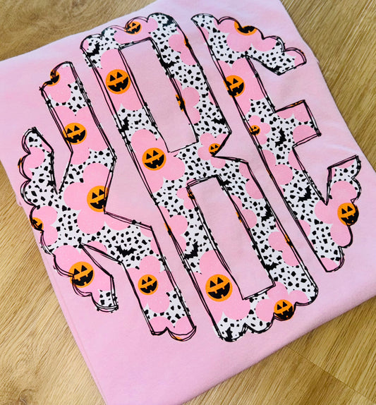 Pink pumpkin Monogram tee TAT 3 WEEKS