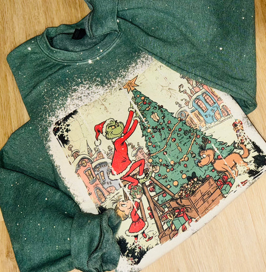 Bleached Vintage Green Man Crewneck TAT 3 WEEKS