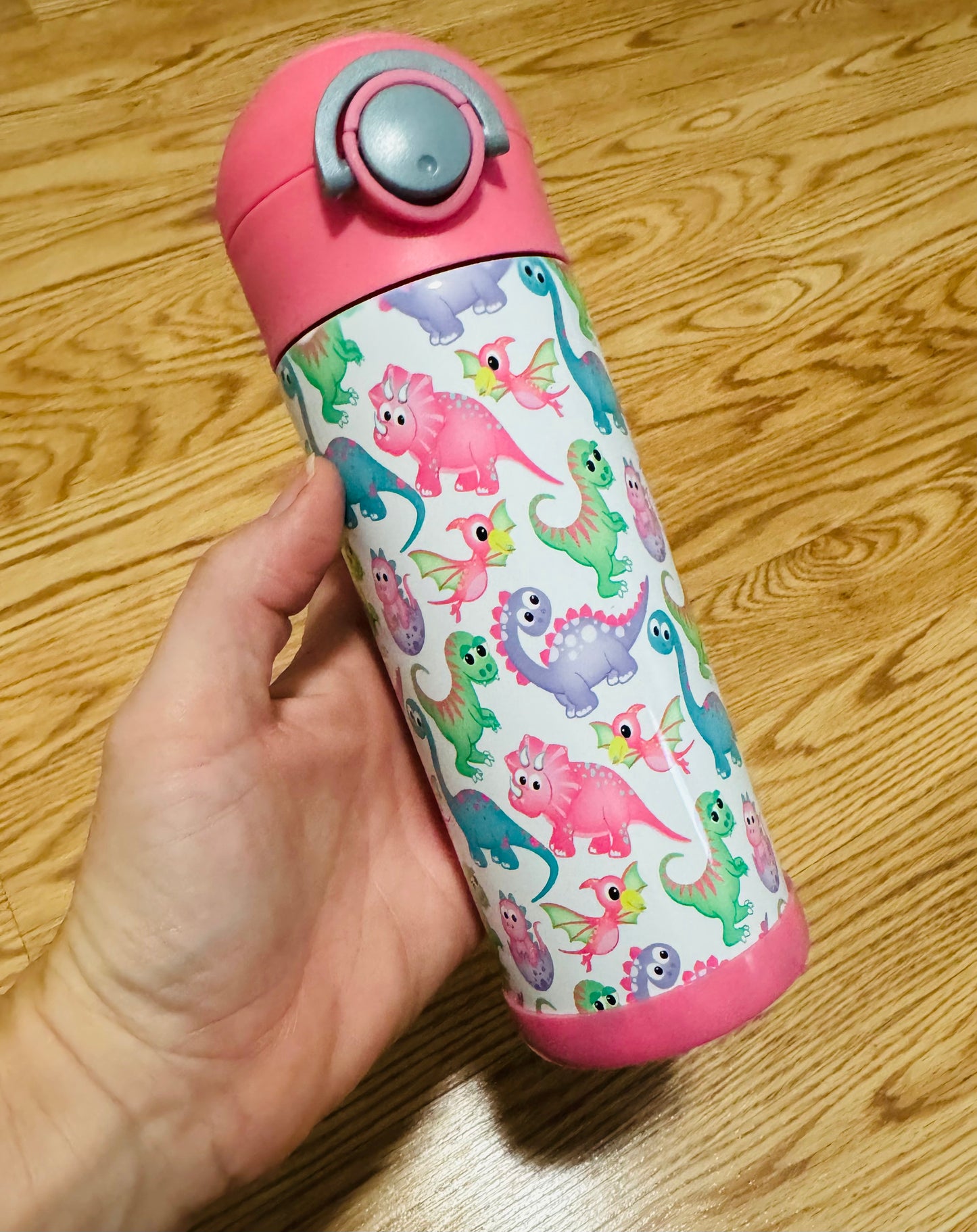 Pink dino kids sippy cup