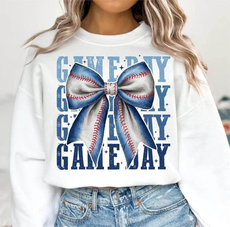 Baseball Game Day bow sweatshirt TAT 3 WEEKS