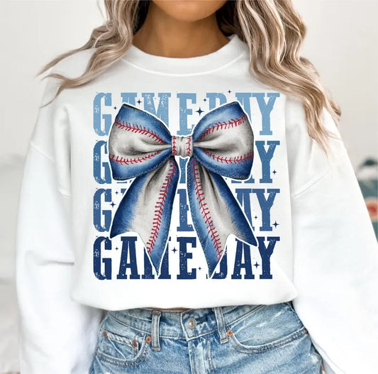 Baseball Game Day bow sweatshirt TAT 3 WEEKS