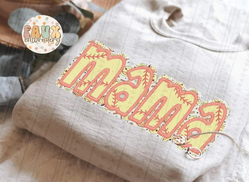 Softball Mama Faux Embroidery tee TAT 3 WEEKS
