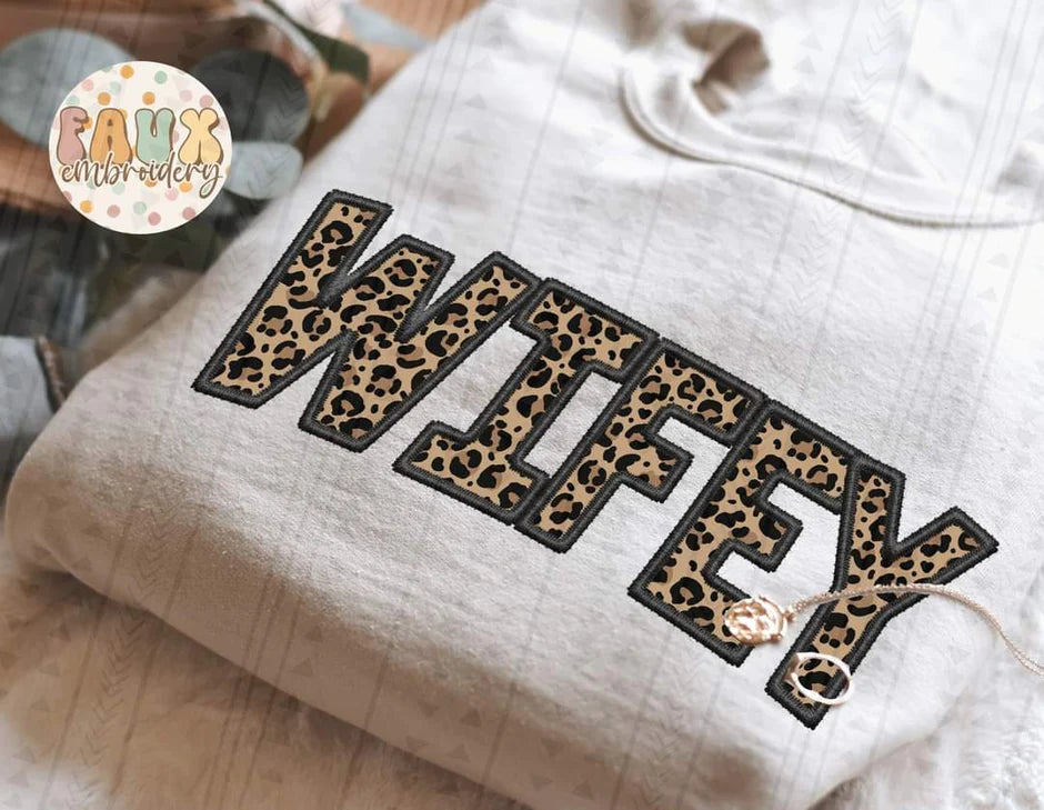 Wifey Leopard Faux Embroidery tee TAT 3 WEEKS