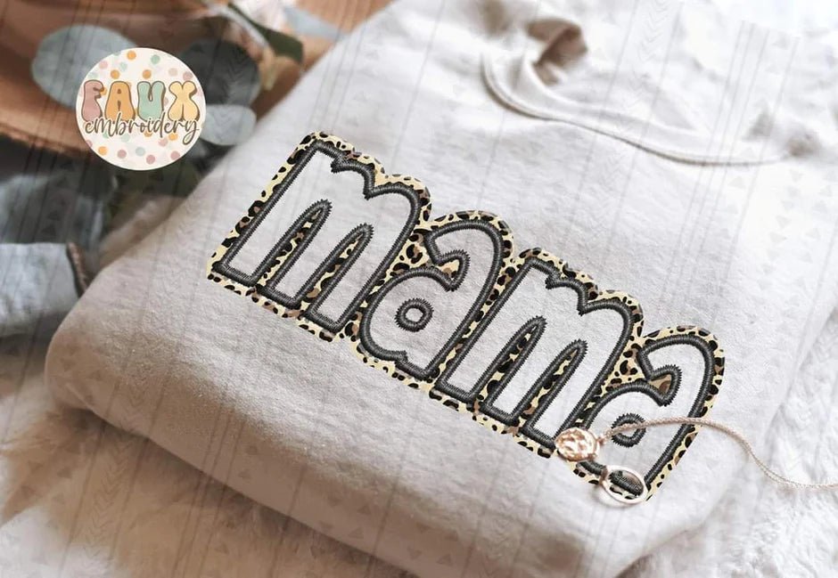 Mama Leopard lowercase Faux Embroidery tee TAT 3 WEEKS